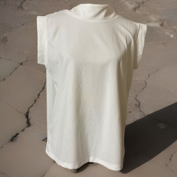 One Eleven North White Shirt Size L High Neck Cap Sleeves - Picture 3 of 10